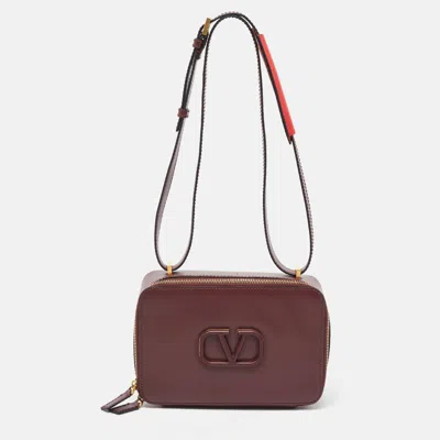 Pre-owned Valentino Garavani Burgundy Leather Vsling Camera Crossbody Bag