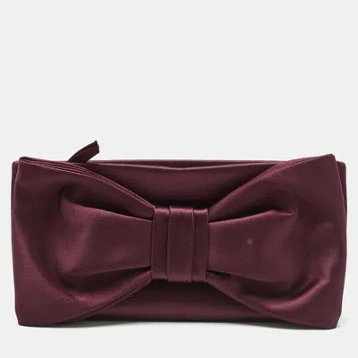 Pre-owned Valentino Garavani Burgundy Satin Bow Clutch