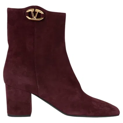 Pre-owned Valentino Garavani Valentino Burgundy Suede 2024 Vlogo The Bold Edition Boots Shoes 39 In Red