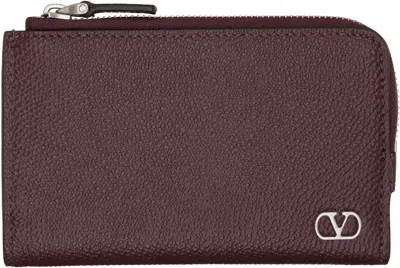 Valentino Garavani Burgundy Vlogo Signature Compact Wallet