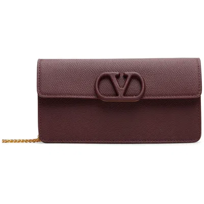 Valentino Garavani Burgundy Vlogo Signature Grainy Calfskin Wallet With Chain Bag In Afd Rosewood