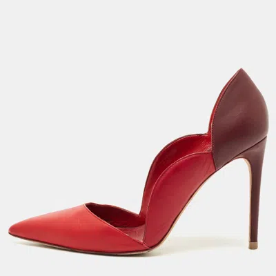 Pre-owned Valentino Garavani Burgundy/red Leather Pointed Toe Pumps Size 40