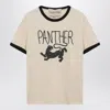 Valentino Garavani Butter-colored T-shirt With Panther Print In Sand