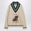 Valentino Butter-coloured Sweater With Le Chien De La Maison Embroidery In Multi
