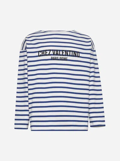 VALENTINO BUTTER STRIPED CHEZ VALENTINO PRINT T-SHIRT