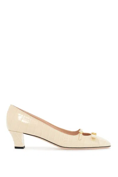 Valentino Garavani Women's Butter Crocodile Effect Leather Pumps With Medium Heel In White