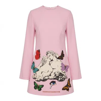 Valentino Patch-detail Flared-sleeve Mini Dress In Multi