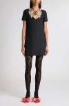 Valentino Butterfly Beaded Wool & Silk Minidress In Gray