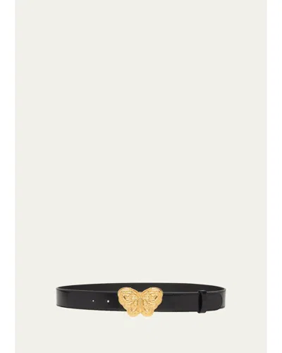 Valentino Garavani Butterfly Buckle Leather Belt 30mm In Black