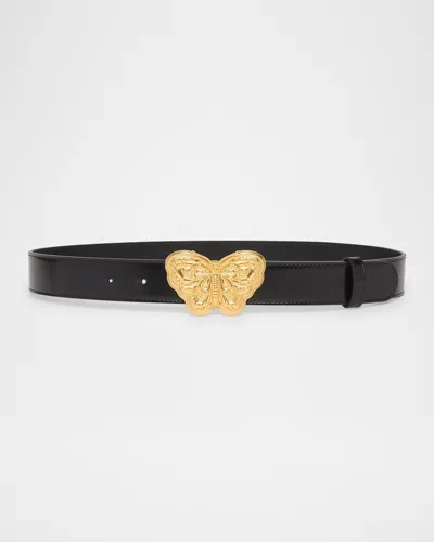 Valentino Garavani Butterfly Buckle Leather Belt 30mm In Black