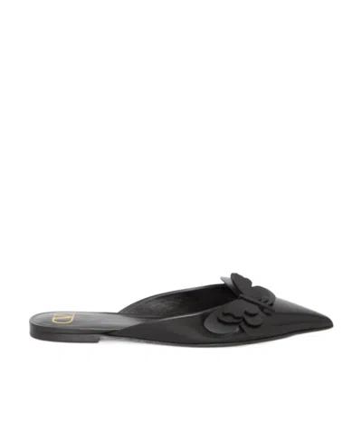 VALENTINO GARAVANI VALENTINO BUTTERFLY EMBELLISHED POINTED TOE SLIP-ON MULES