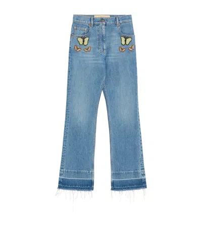 Valentino Butterfly Embroidered Jeans In Blue