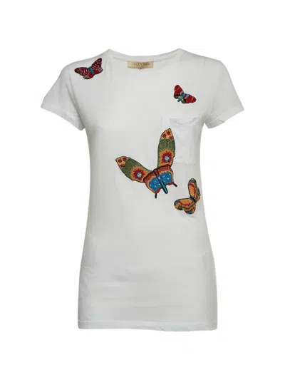 Pre-owned Valentino Butterfly-appliqué T-shirt In White