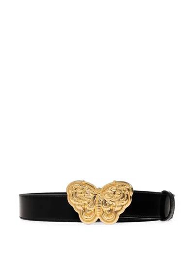 Valentino Garavani Butterfly-buckle Leather Belt In Gold