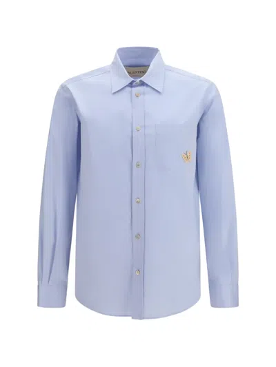 Valentino Garavani Butterfly-embroidered Cotton Shirt In Blue