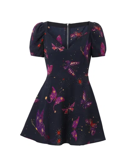 Valentino Butterfly-print Puffed-sleeve Mini Dress In Multi