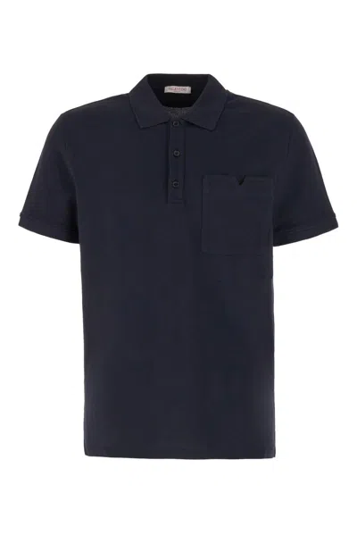 Valentino Button Detailed Short-sleeved Polo Shirt In Blue