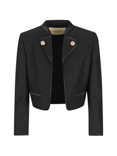 Valentino Button-embellished Cropped Jacket In Black