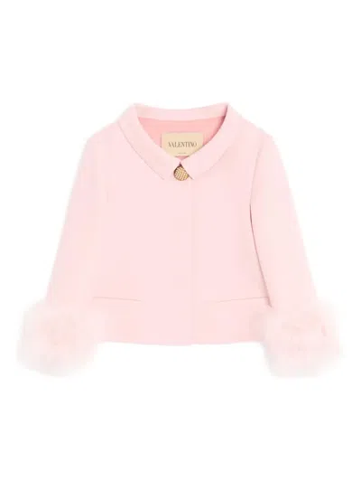 Valentino Jacket Collar Detail Cropped Length Faux Fur Cuffs In Pink