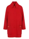 Valentino Wool Coat With Ribbed Collar And Cuffs In Red