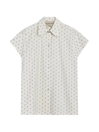 Valentino Short Sleeve Shirt Collared Neck Print In White