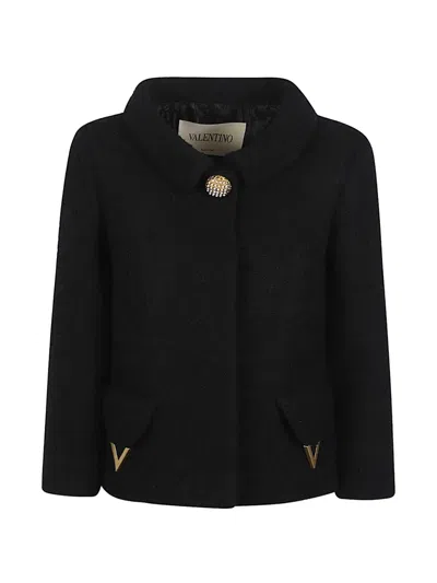 Valentino Vlogo Signature Wool Jacket Round Collar In Black