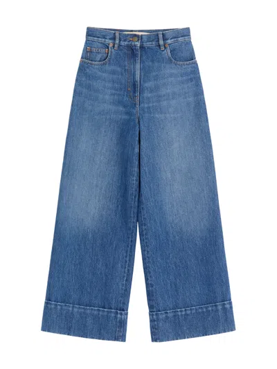 Valentino Button-detail Cuffed Ankle Jeans For Women In Denim Blue