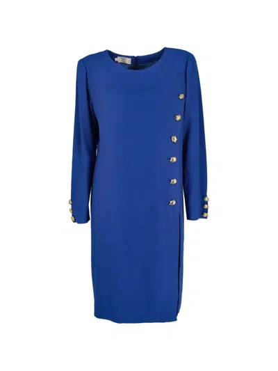 Pre-owned Valentino Button-detail Long-sleeve Dress In Blue