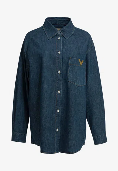 Valentino Buttoned Casual Shirt In Blue