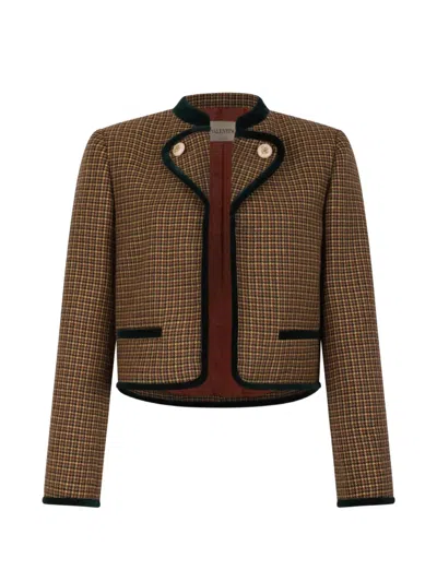 Valentino Buttoned Checked Jacket In Brown