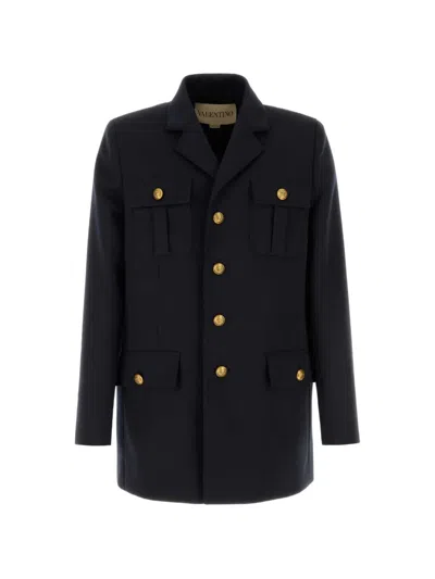 Valentino Buttoned Coat In Multi