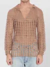 Valentino Openwork Sweater In Linen Blend In Nude
