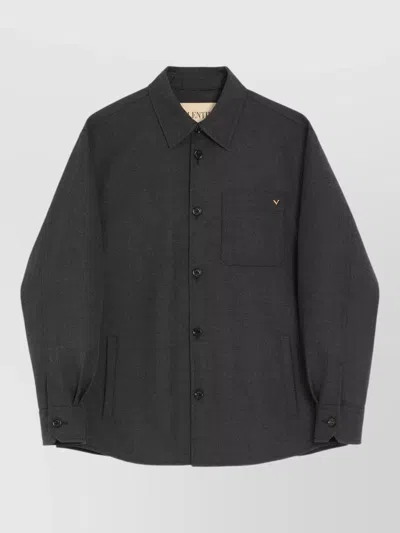 Valentino Buttoned Cuff Jacket Point Collar Chest Pocket In Gray