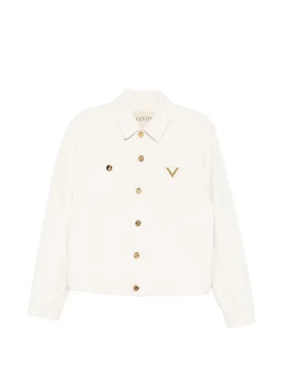 Valentino Garavani Giubbino Genio Logo Denim Jacket In Neutral