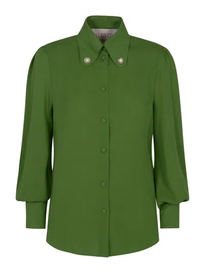 Valentino Embellished Silk Georgette Blouse In Green