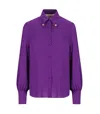 Valentino Daisy Jewel Collar Embellished Shirt With Pleated Shoulders In Viola