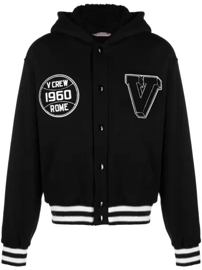Valentino Buttoned Varsity Hoodie In Black