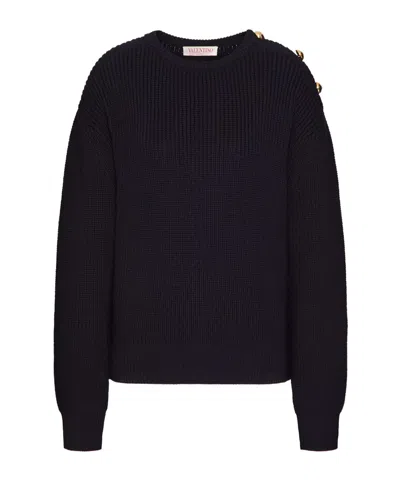 Valentino Buttoned Wool Jumper In Black
