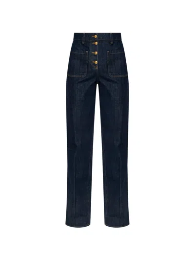 Valentino Button-embellished Straight-leg Jeans In Blue