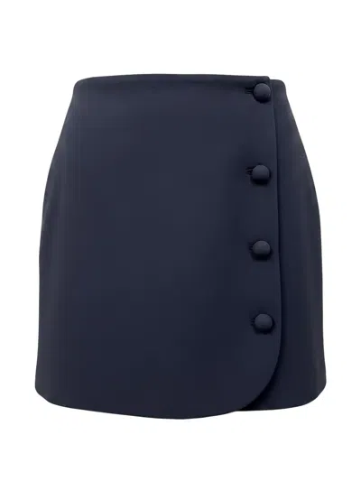 Valentino Button-embellished Wool Mini Skirt In Blue