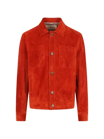 Valentino Button-fastening Suede Jacket In Red