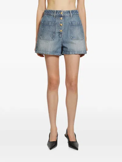 Valentino Button-front Patch-pocket Shorts In Blue