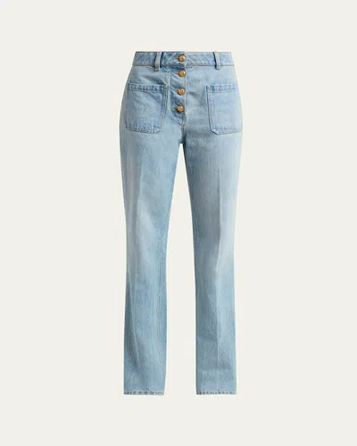 Valentino Button-front Straight-leg Jeans In Blue