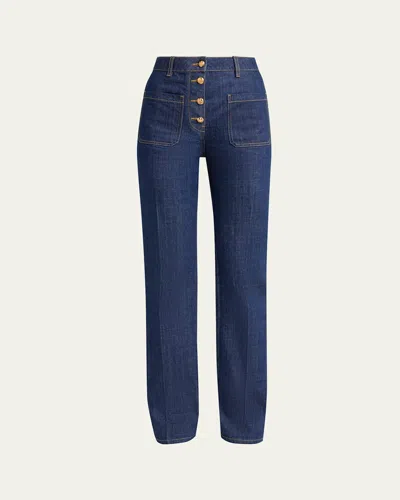 Valentino Button-front Straight-leg Jeans In Blue