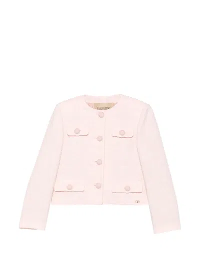 Valentino Button-front Tweed Jacket In Pink