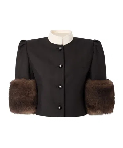 Valentino Button-up Mock Neck Jacket In Black