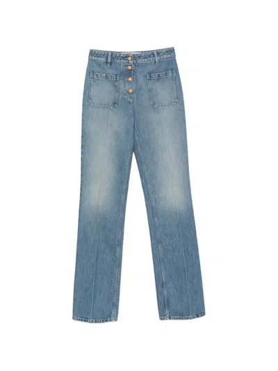 Valentino Button-up Patch-pocket Jeans In Blue