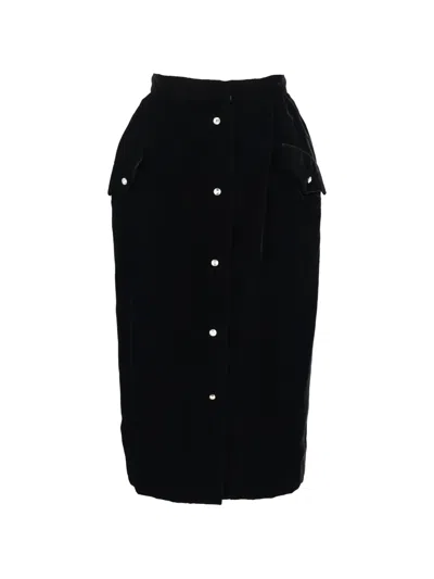 Pre-owned Valentino Button-up Pencil Midi Skirt In Black