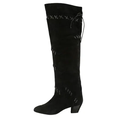 Pre-owned Valentino By Mario Valentino 1980s Mario Valentino Black Suede Knee Boots