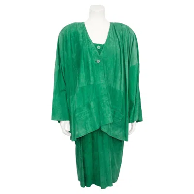 Pre-owned Valentino By Mario Valentino 1980s Mario Valentino Kelly Green Suede Ensemble